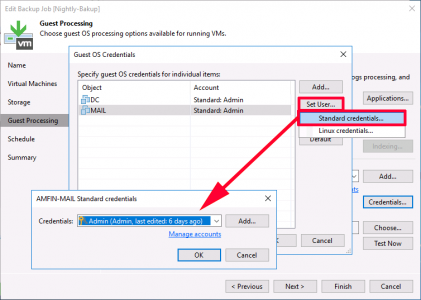 Veeam Backup Application Credentials