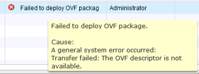 OVF Descriptor Is Not Available