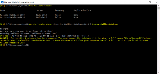 Exchange 2016 Delete Mailbox Database