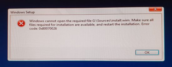 Error 0x80070026 install
