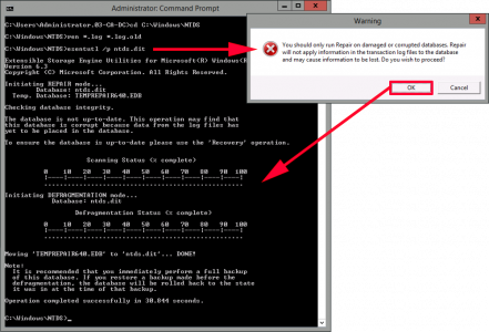 ESE Scan and defrag Active Directory