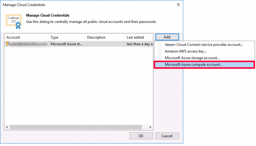 Veeam Add Azure Compute Account