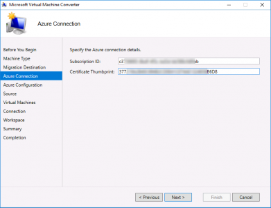 Migrate vCenter to Azure Certificate Thumbprint