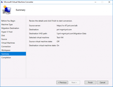 Migrate VMware Virtual Machine Summary