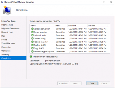 Migrate VMware Virtual Machine Completed