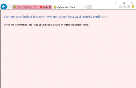 vSphere - content was blocked not signed by a valid certificate