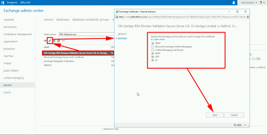 Enable Exchange Services for Certificate