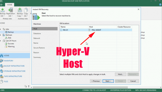 Veeam Instant Recovery Select Host