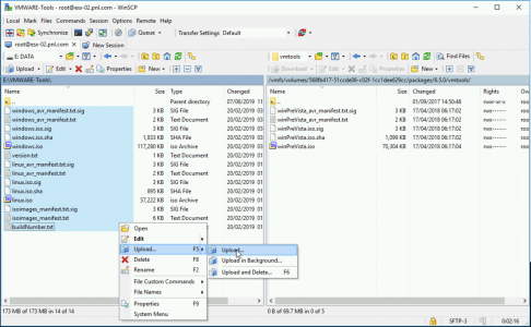 WinSCP Upload New VMware Tools
