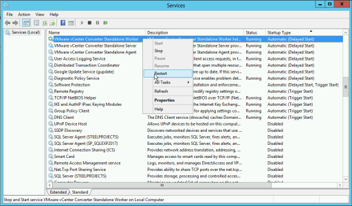 Restart VMware Converter Worker