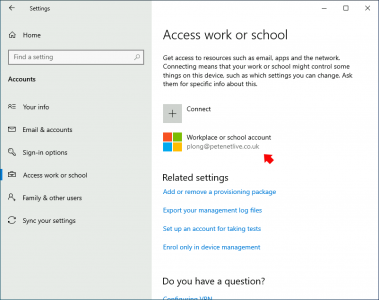Azure Registered Windows Workplace or School