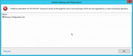 Backup- Configuraiton Job stopping scale out backup repository