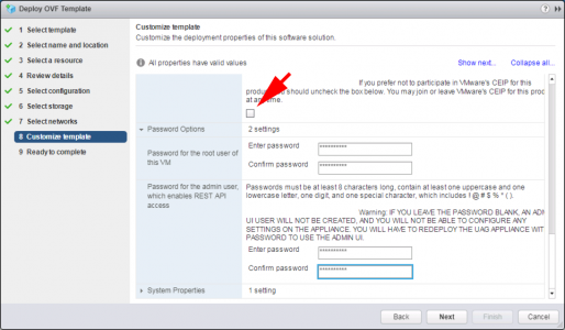 Deploy VMware UAG OVA Password Setup