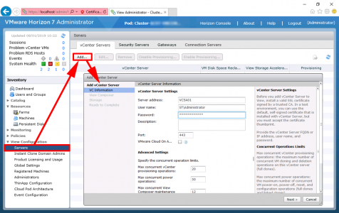 VMware Horizon Add vCenter