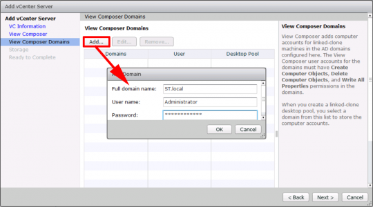 VMware Horizon Add Composer Domain