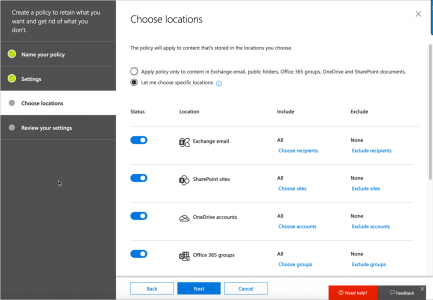 Office 365 Retention Policy Locations