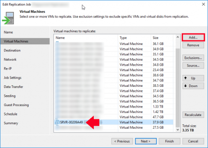 Add VM to Veeam Replication.