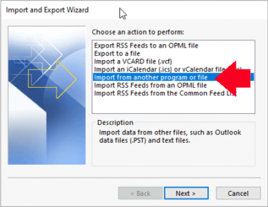 Outlook Import from PST