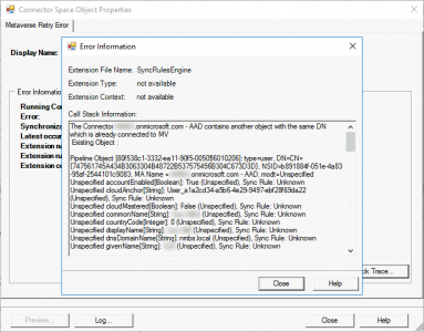 AAD contains another object with the same DN