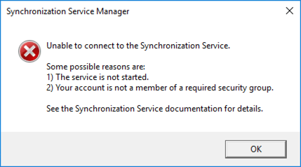 Unable to Connect to To Syncronization Service