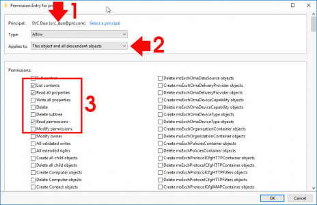 Duo Service permissions on the Root of the Domain