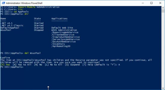 Remove WSUS AppPool