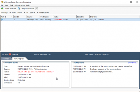 VMWare Converter Error IO