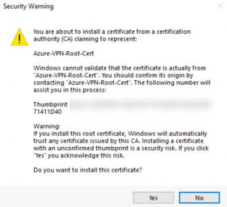 Azure Deploy VPN Client Cetiificate Warning