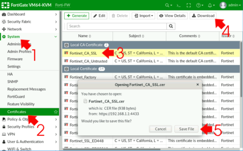 FortiGate Export CA Certificate