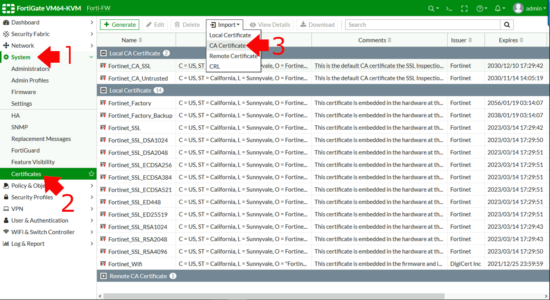 Fortigate upload CA Certificate