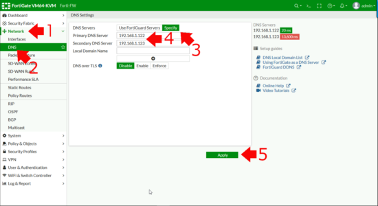 Add Internal DNS Server Fortigate