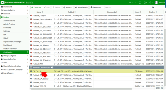 Fortigate Get Name CA Certificate