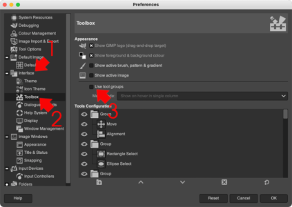 GIMP Disable Tool Groups