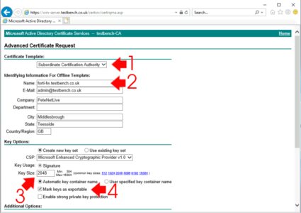 ortigate Apply for SubCA Certificate