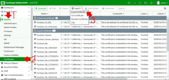 FortiGate Import Sub CA Certificate