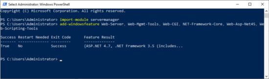 Install IIS with PowerShell