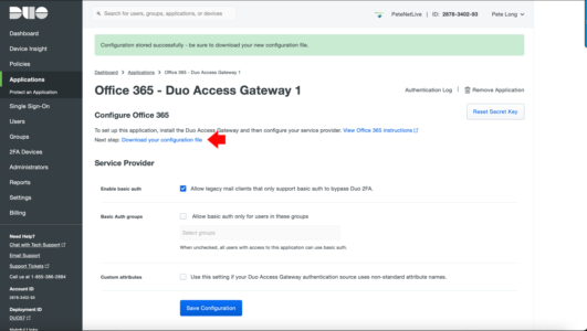 Duo Download config File O365
