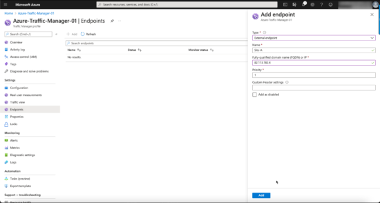 Traffic Manager Externla Endpoint