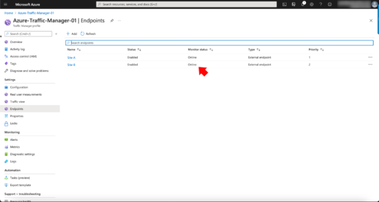 Traffic Manager Endpoint Online