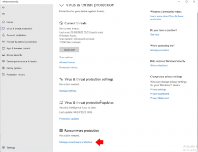 Windows 11 Manage Ransomware Protection