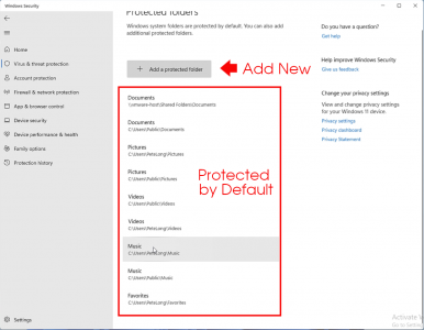 Windows 11 Adding Protected Folders Ransomware Protection