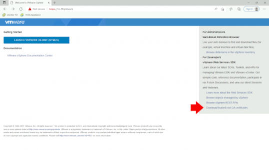 vSphere Download certificates