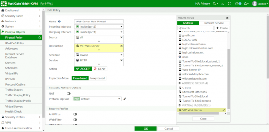 FortiGate Hair pin Policy