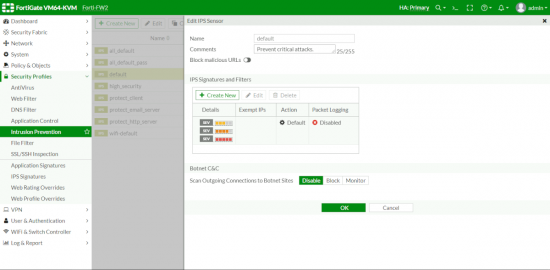FortiGate Edit IPS Sensor