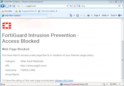 FortiGate Web Filtering Block Page