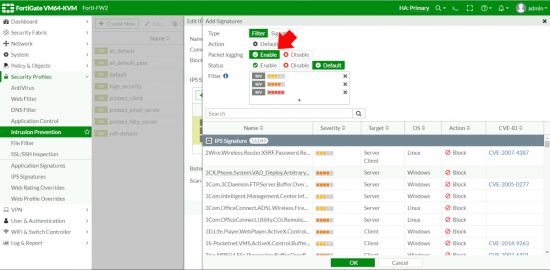 FortiGate IPS Enable Logging