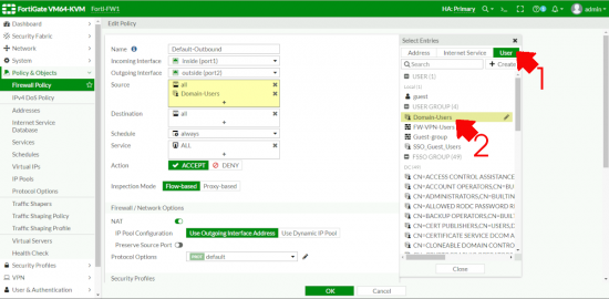 FSSO Active Directory Groups in Fortigate policy