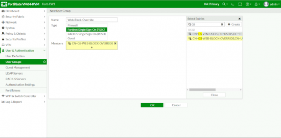 FortiGate Web Password Override FSSO Group