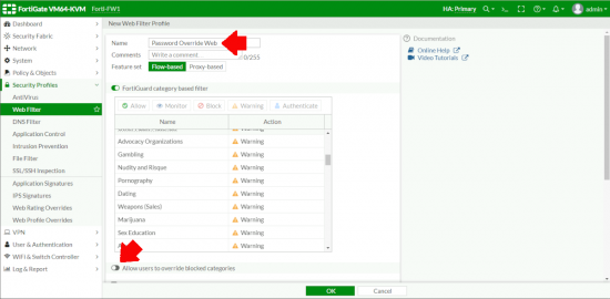 FortiGate Web Password Override