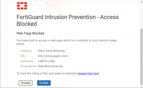 FortiGate Web Blocking Override
